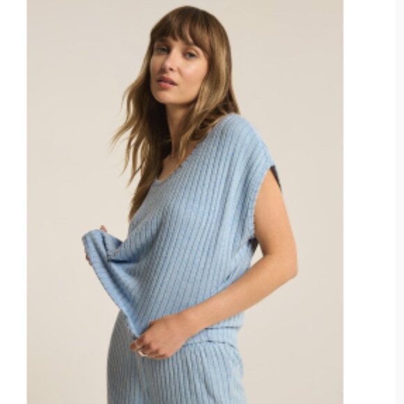 Z SUPPLY Lounge Shoreline Rib Top & Dawn Smocked Rib Pant, Size XS, NWOT, Blue - Picture 4 of 6